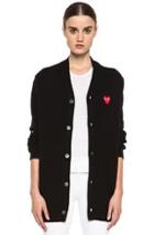 Comme Des Garcons Play Wool Red Heart Emblem Cardigan In Black