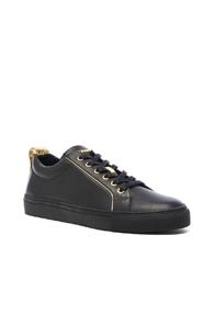 Balmain Gold Piping Leather Sneakers In Black