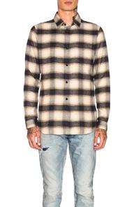 John Elliott Brushed Flannel Button Up In Neutrals,checkered & Plaid