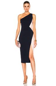 Cushnie Et Ochs One Shoulder Color Block Stretch Viscose Dress In Blue,pink