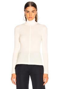 Chloe Fine Rib Wool Knit Turtleneck Sweater In White