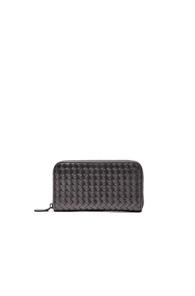 Bottega Veneta Woven Leather Wallet In Metallics,gray