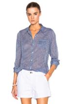 Nili Lotan Check Cotton Top In Blue,checkered & Plaid