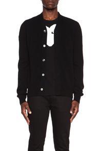 Comme Des Garcons Play Lambswool Cardigan With Small Red Emblem Sleeve In Black
