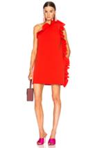 Msgm One Shoulder Ruffle Dress In Red