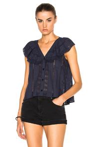 Sea Sleeveless Ruffle Top In Blue