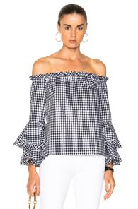Caroline Constas For Fwrd Tina Blouse In Black,checkered & Plaid