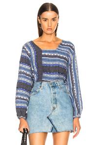 Lemlem Lucy Spliced Blouse In Black,blue,stripes