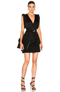 Mugler Satin & Technical Cady Belted Dress In Black