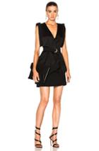 Mugler Satin & Technical Cady Belted Dress In Black