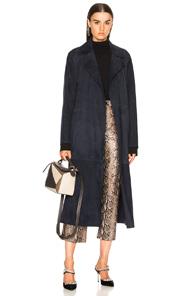 Loewe Suede Trench Coat In Blue