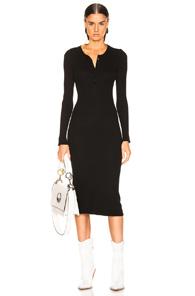 Enza Costa Thermal Long Sleeve Henley Dress In Black