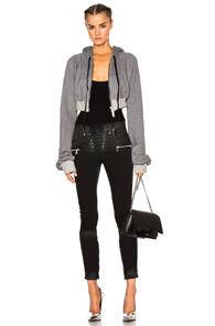 Unravel Cropped Cashmere Oversize Sleeve Hoodie In Gray