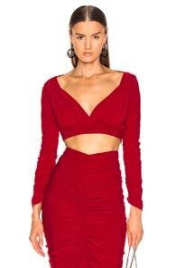 Norma Kamali Long Sleeve Cropped Tara Top In Red