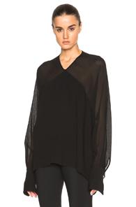 Rosetta Getty Crepon Georgette Paneled Blouse In Black