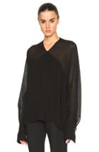 Rosetta Getty Crepon Georgette Paneled Blouse In Black