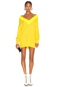 Tibi Airy Alpaca Sweater Deep V-neck Tunic Pullover In Yellow
