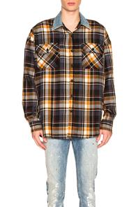 Fear Of God Denim Collared Oversized Flannel In Blue,checkered & Plaid,brown