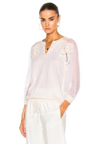 Chloe Embroidered Tulle Insert Blouse In White