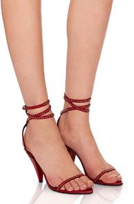 Saint Laurent Era Crystal Trim Ankle Strap Heels In Red