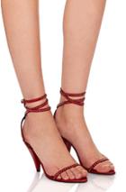 Saint Laurent Era Crystal Trim Ankle Strap Heels In Red