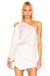 Michelle Mason One Sleeve Cut Out Top In Stripes,white