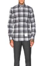 Thom Browne Winter Madras Brushed Oxford Shirt In Gray,checkered & Plaid