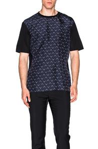 Lanvin Chevron Front Crew Neck Tee In Blue,abstract,black