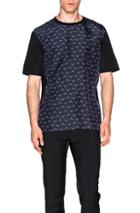 Lanvin Chevron Front Crew Neck Tee In Blue,abstract,black