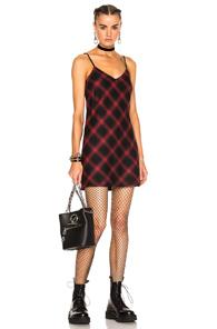 Adaptation Bias Plaid Slip Dress In Black,checkered & Plaid,red