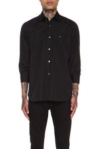 Comme Des Garcons Play Small Black Emblem Cotton Button Down In Black