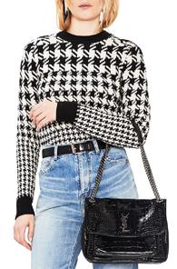 Saint Laurent Baby Croc Embossed Monogramme Niki Chain Bag In Black
