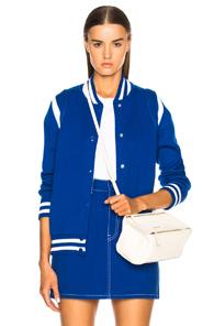 Givenchy Logo Back Knit Bomber Jacket In Blue,stripes