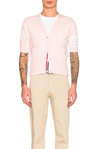 Thom Browne Cashmere Short Sleeve Cardigan In Pink