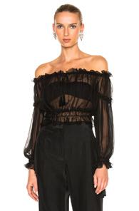 Alberta Ferretti Chiffon Off The Shoulder Peasant Blouse In Black