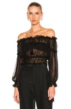 Alberta Ferretti Chiffon Off The Shoulder Peasant Blouse In Black