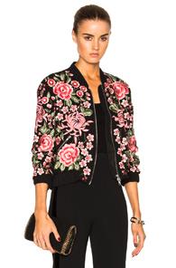 Needle & Thread Embroidered Rose Bomber In Black,floral,red