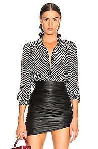 Re/done 60s Cropped Blouse In Black,polka Dots