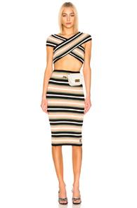 Off-white Criss Cross Knit Dress In Black,stripes,neutral