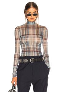 Acne Studios Sheer Plaid Turtleneck Top In Blue,plaid