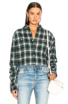 R13 Pleated Sleeve Shirt In Green,checkered & Plaid
