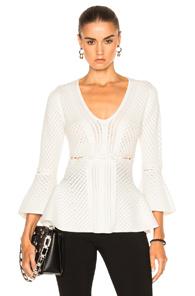 Jonathan Simkhai Lace Up Peplum Sweater In White