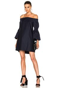 Tibi Poplin Lantern Sleeve Dress In Blue