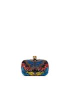 Alexander Mcqueen Butterfly Skull Clutch With Chain In Black,animal Print,blue