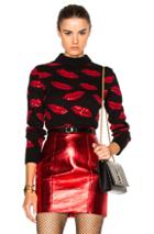 Saint Laurent Lips Embroidery Sweater In Black,red,abstract