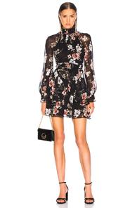 Nicholas High Neck Mini Dress In Black,floral