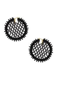 Oscar De La Renta Beaded Lattice Disc Earring In Black