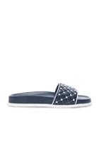 Valentino Leather Free White Rockstud Spike Slides In Blue
