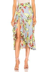 Patbo Zebrina Print Ruffle Midi Skirt In Blue,floral