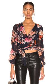Nicholas Pintuck Wrap Top In Blue,floral,orange